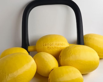 The LEMON HANDLE! Uneven shape, feels very ergonomic. 1 of a kind. Durable. Hefty. Includes spacers, fun handle, armwrestling, gym, fitness