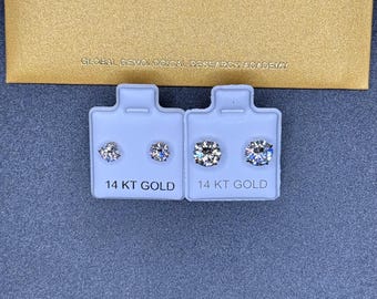 14Kソリッドゴールドモアッサナイトイヤリング 5mm&7mm スクリューバック