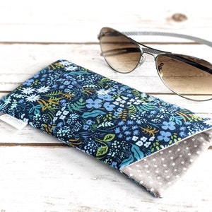 Eyeglass case, padded, cotton fabric, Rifle Paper Co, Meadow Blue, English Garden