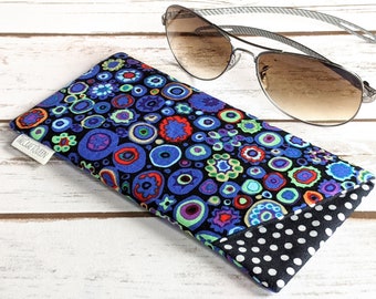 Eyeglass sunglass padded case, Kaffe Fassett Paperweights Cobalt, cotton fabric