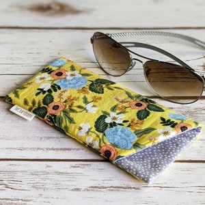 Eyeglass case, padded, cotton fabric, Rifle Paper Co, Primavera, Yellow Birch