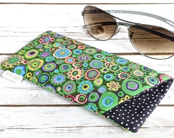 Eyeglass sunglass padded case, Kaffe Fassett Paperweights Algae, cotton fabric