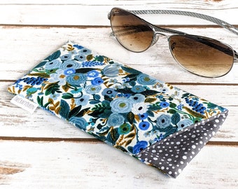 Eyeglass case, padded, cotton fabric, Rifle Paper Co, Petite Garden Party Blue, Wildwood