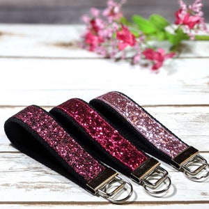 Glitter canvas sparkle wristlet key fob keychain key chain, burgundy, fuchsia, pink