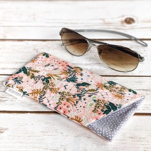 Estuche para gafas, acolchado, tela de algodón, Rifle Paper Co., Jardín Inglés, Prado, rosa