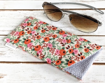 Eyeglass case, padded, cotton fabric, Rifle Paper Co, Primavera, Rosa Blush