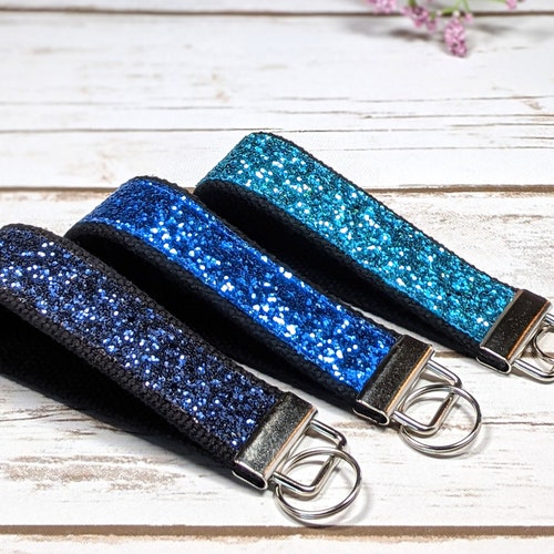Glitter Canvas Sparkle Wristlet Key Fob Keychain Navy Blue Etsy