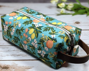 Boxy Tool Pouch, Rifle Paper Co cotton fabric, makeup vanity bag, toiletry dopp kit