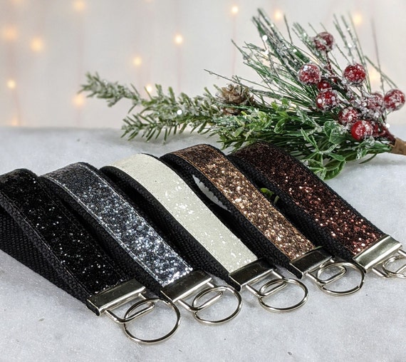 Black Glitter Keychain Wristlet for Women, Wristlet Keychain for Women