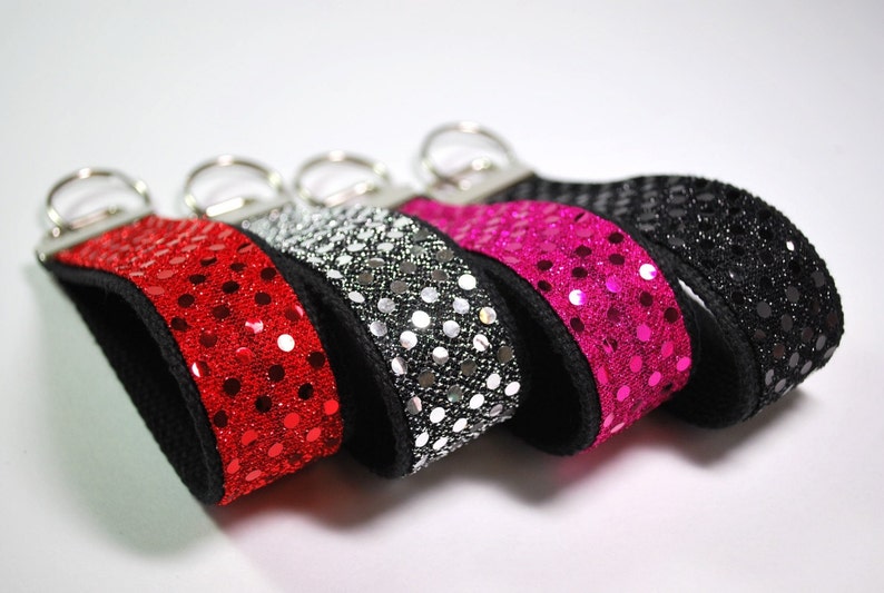 Sparkle glitter wristlet key fob keychain silver Etsy