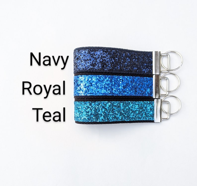 Glitter Canvas Sparkle Wristlet Key Fob Keychain Navy Blue Etsy