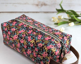 Boxy Tool Pouch, Rifle Paper Co cotton fabric, makeup vanity bag, toiletry dopp kit