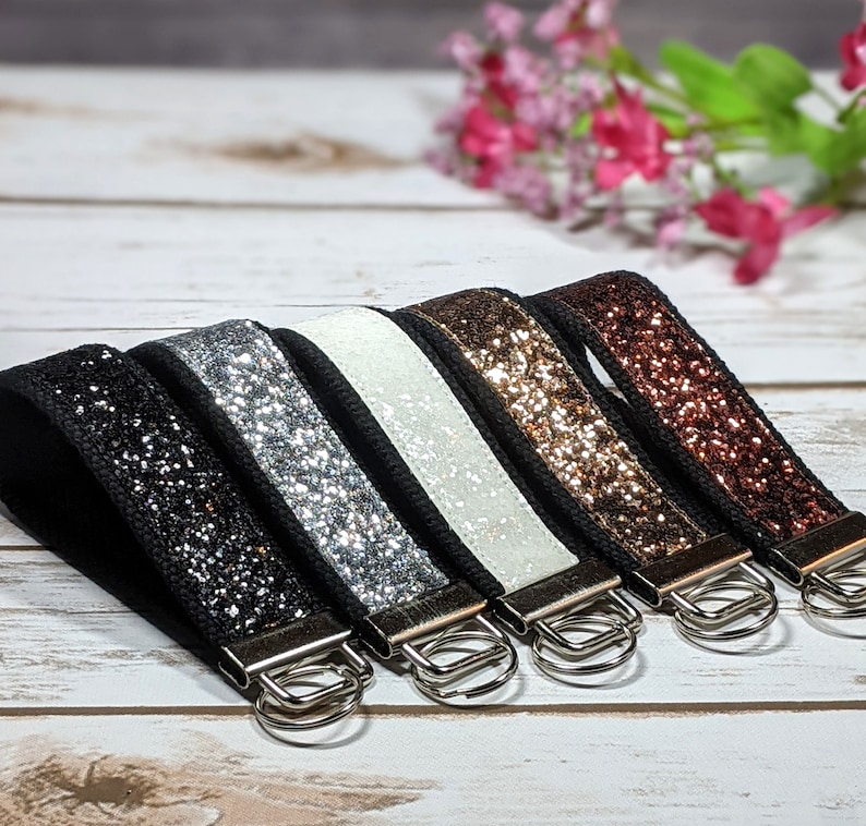 Glitter canvas sparkle wristlet key fob keychain black Etsy