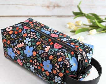 Boxy Tool Pouch, Rifle Paper Co cotton fabric, makeup vanity bag, toiletry dopp kit