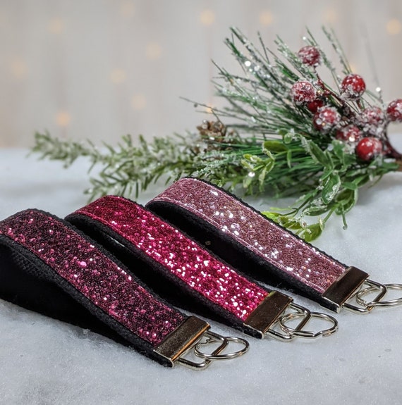 キーホルダーバッグを飾る【Rose Frantz】Three Chain Keyring Glitter Canvas Sparkle Wristlet Key Fob Keychain Key Chain