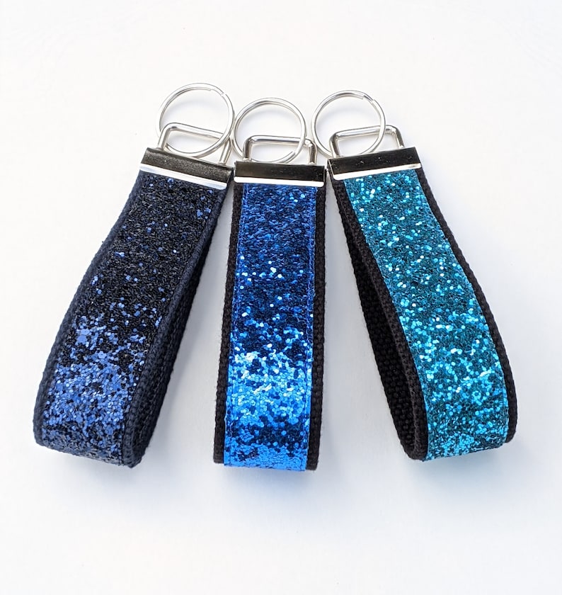 Glitter Canvas Sparkle Wristlet Key Fob Keychain Navy Blue Etsy