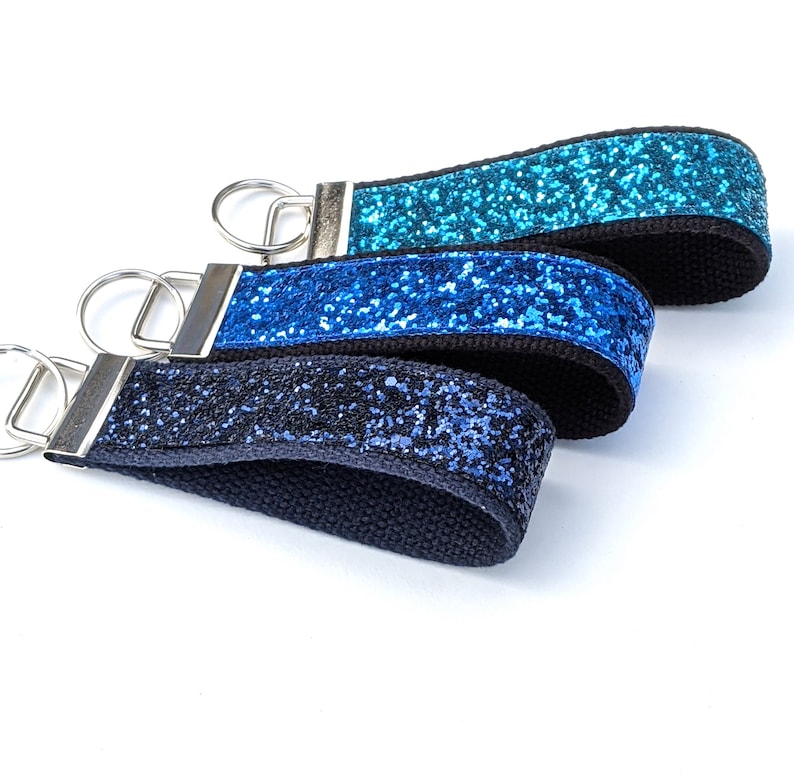 Glitter Canvas Sparkle Wristlet Key Fob Keychain Navy Blue Etsy