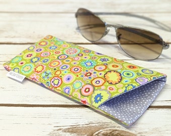 Eyeglass sunglass padded case, Kaffe Fassett Paperweight Lime, cotton fabric