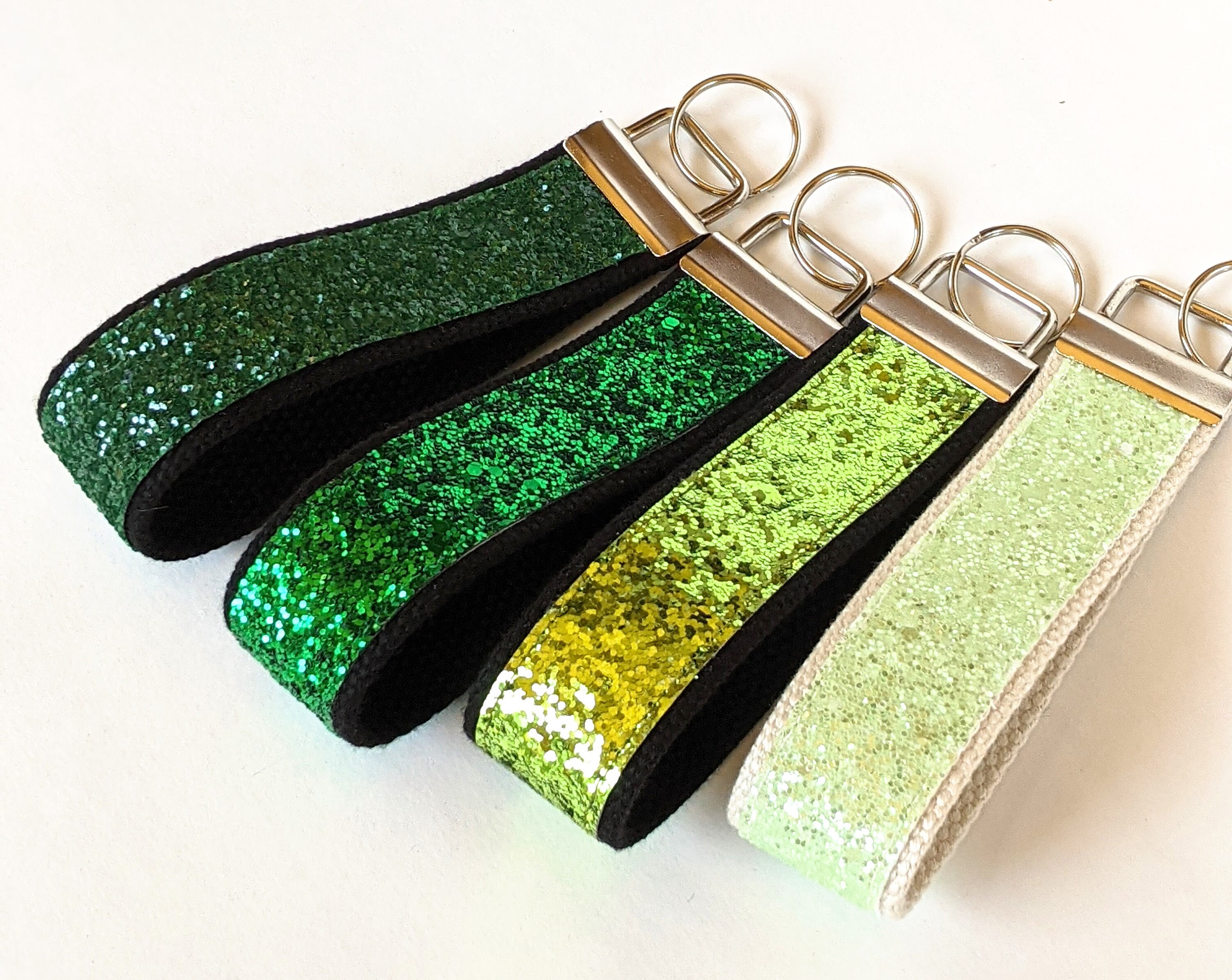 Glitter Canvas Sparkle Wristlet Key Fob Keychain Greens Etsy UK