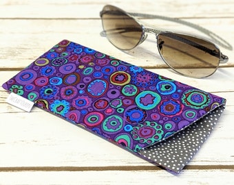 Eyeglass sunglass padded case, Kaffe Fassett Paperweight Purple, cotton fabric