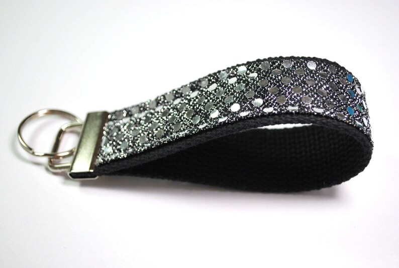 Sparkle glitter wristlet key fob keychain silver Etsy