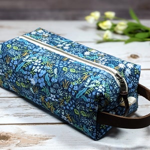 Boxy Tool Pouch, Rifle Paper Co cotton fabric, makeup vanity bag, toiletry dopp kit