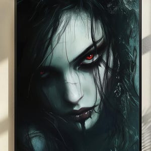 Crimson Hunger Vampire Wall Art Print, Dark Academia, Gothic Fantasy Decor, Vampirecore Wall Art, Vampire Wall Decor, Digital Gothic Art