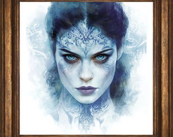 Frost Siren: Ethereal Winter Beauty Wall Art Print, Mystic Fantasy Decor, Mystical Art, Fantasy Lover Gift, Celtic Fantasy Art, Celtic Art