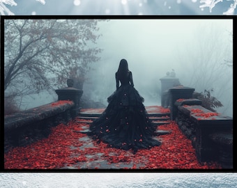 Crimson Passage Female Vampire Wall Art Print, Fantasy Landscape, Gothic Fantasy Decor, Mystical Wall Art, Fantasy Wall Art, Gothic Art