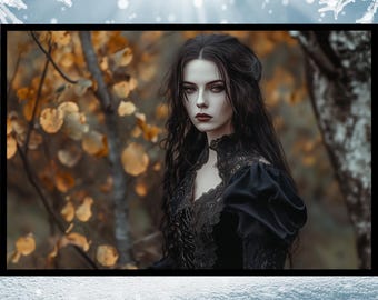 Blodsäsong, kvinnlig vampyr, väggkonsttryck, fantasilandskap, gotisk fantasidekor, mörk akademisk konst, fantasiväggkonst, gotisk konst