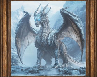 Ice Dragon Fantasy Wall Art Print, Mystic Fantasy Decor for Home, Mystical Wall Art, Dragon Painting, Dragon Lover Gift, Dragon Wall Art