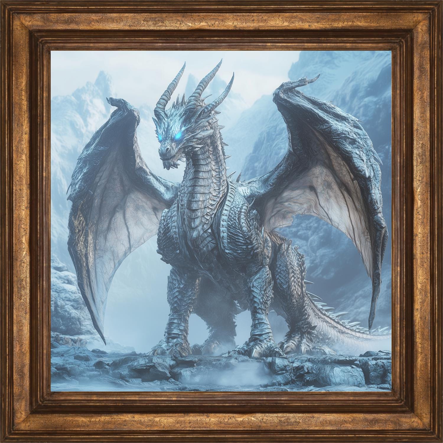 Ice Dragon Fantasy Wall Art Print, Mystic Fantasy Decor for Home ...