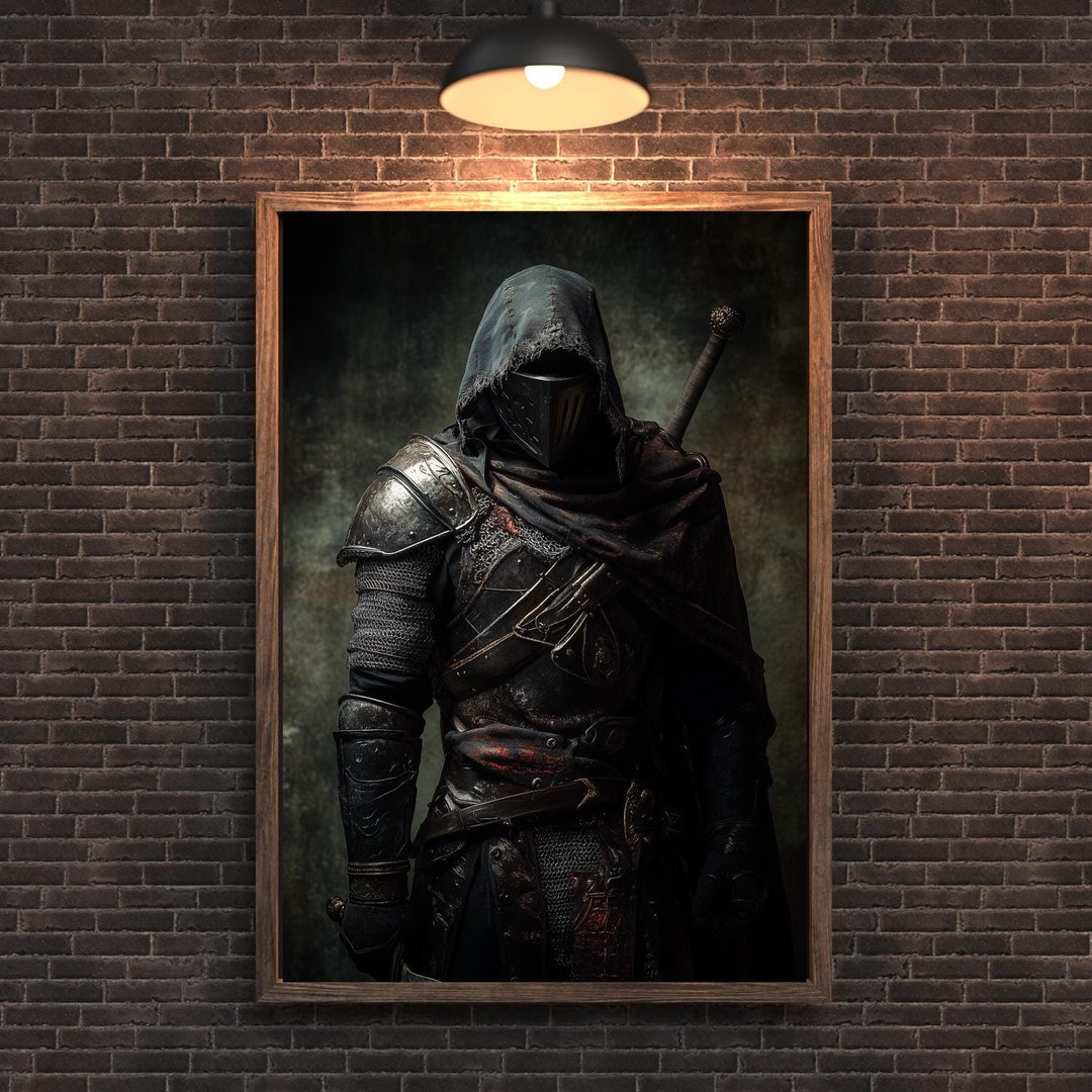 Shadow Assassin: Hooded Dark Knight Wall Art Print, Gothic Warrior ...