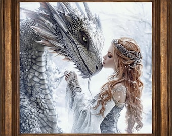 Dragon's Kiss Fantasy Wall Art Print, Mystic Fantasy Decor for Home, Mystical Wall Art, Dragon Painting, Dragon Lover Gift, Dragon Art
