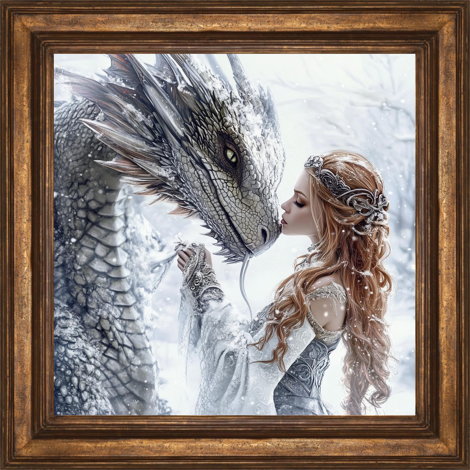 Dragon's Kiss Fantasy Wall Art Print, Mystic Fantasy Decor for Home ...