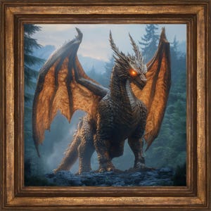 銅製ドラゴンファンタジーウォールアートプリント、神秘的なファンタジーホームデコレーション、神秘的なウォールアート、ドラゴンの絵画、ドラゴン愛好家へのギフト、ドラゴンウォールアート