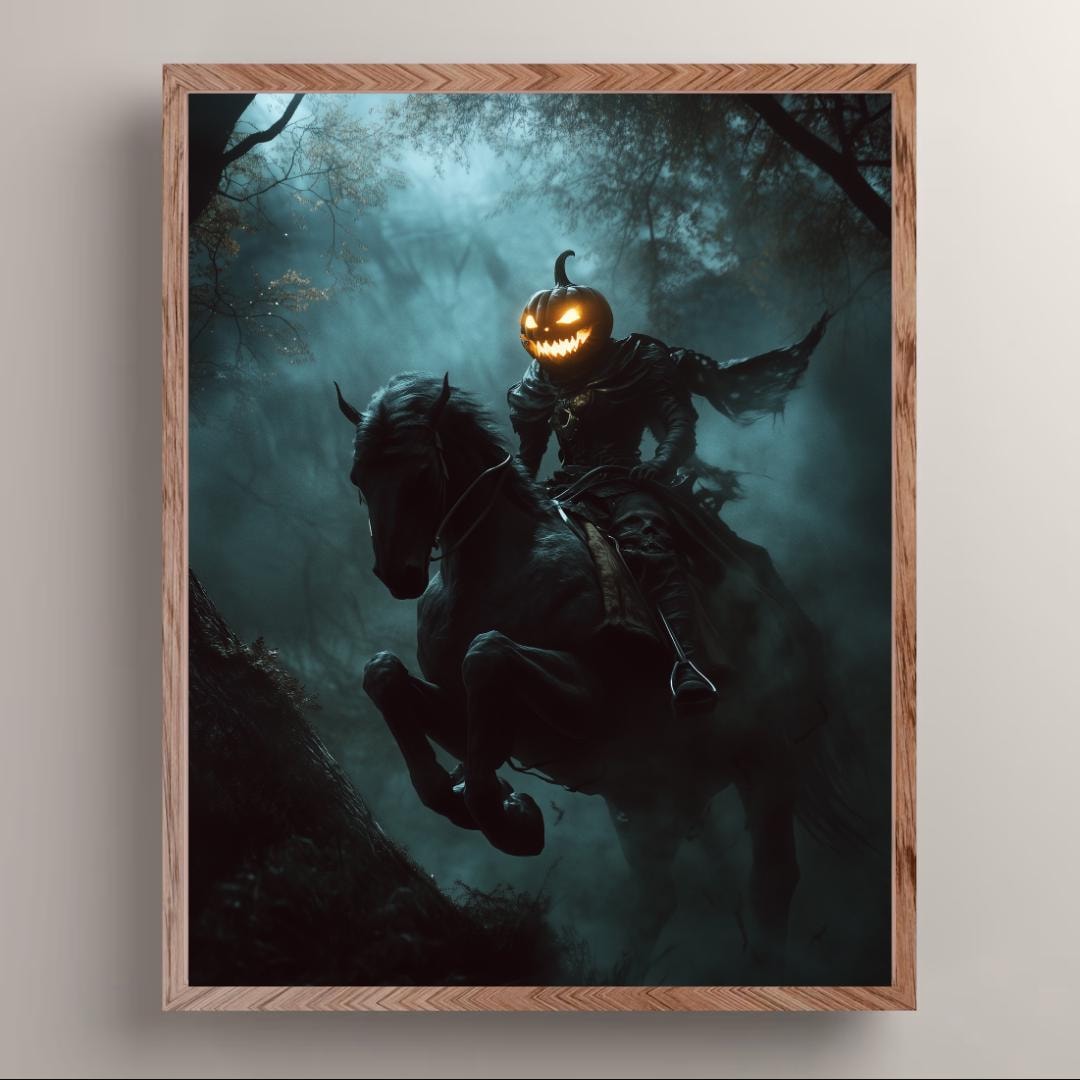 Headless Horseman Wall Art Print, Halloween Gothic Decor, Dark Fantasy ...