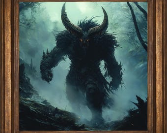 Forest Abomination: Horned Beast of the Woods Wall Art Print, Mystical Artwork, Demon Painting, Fantasy Lover Gift, Demon Art, Demoncore