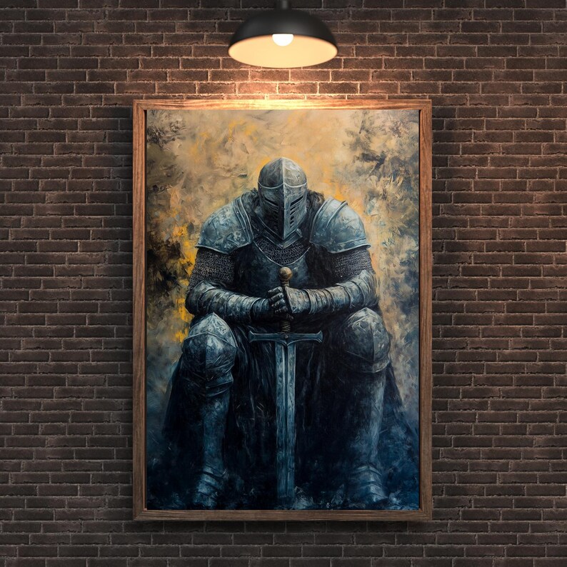 Blue Knight: Solemn Warrior Wall Art Print - Medieval Fantasy Decor ...