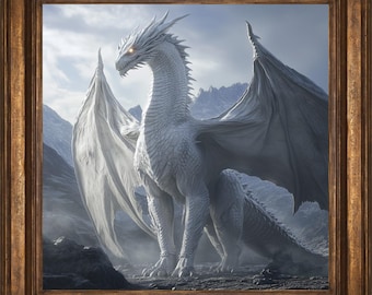 White Dragon Fantasy Wall Art Print, Mystic Fantasy Decor for Home, Mystical Wall Art, Dragon Painting, Dragon Lover Gift, Dragon Wall Art