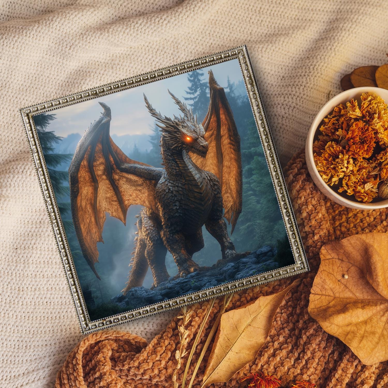 Copper Dragon Fantasy Wall Art Print, Mystic Fantasy Decor for Home ...