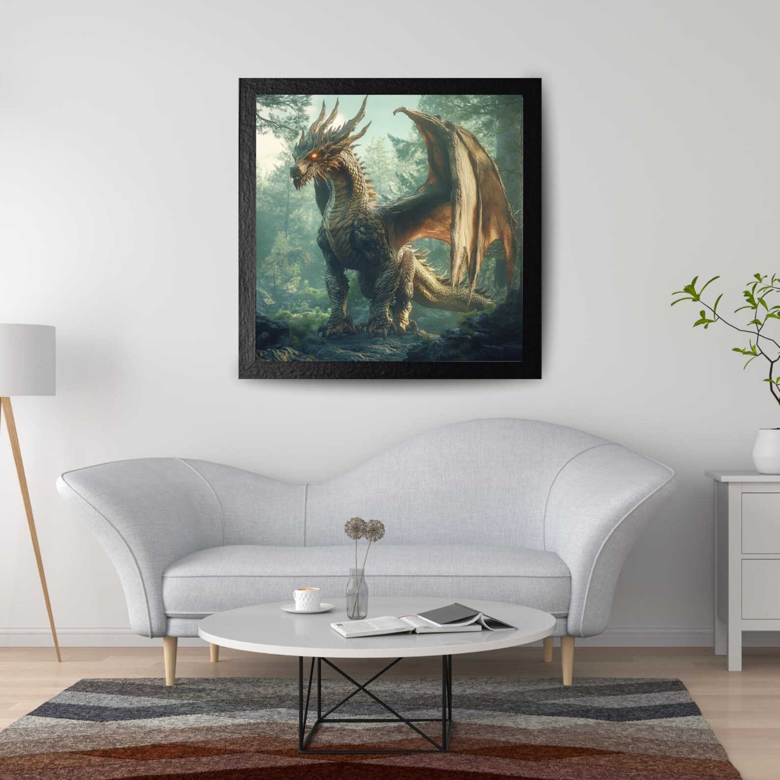Gold Dragon Fantasy Wall Art Print, Mystic Fantasy Decor for Home ...