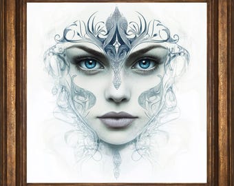 Stampa artistica da parete fantasy della principessa di ghiaccio, decorazione fantasy mistica per la casa, opera d'arte mistica, regalo per gli amanti del fantasy, arte fantasy epica, arte fantasy elevata
