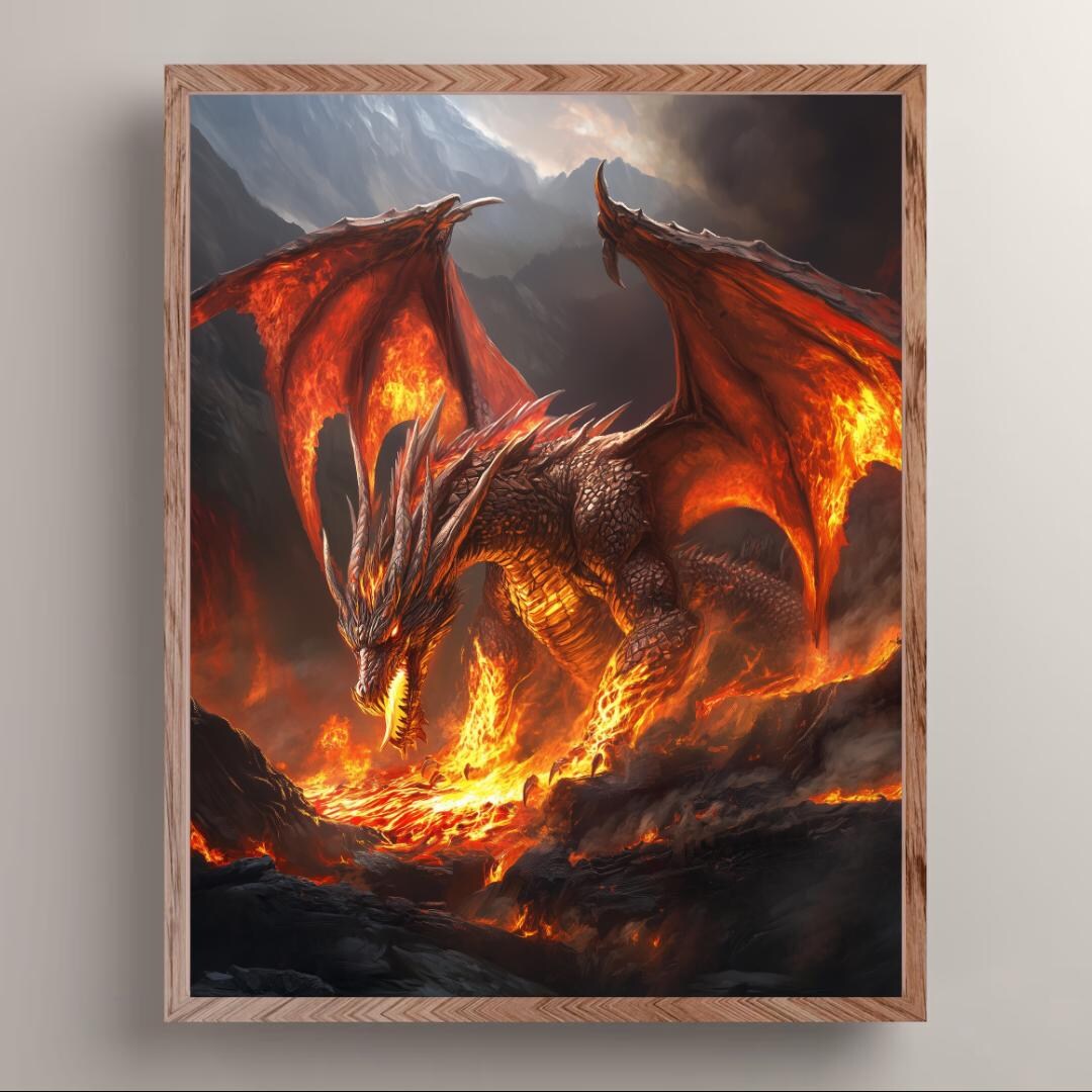 Emberclaw : Fire Dragon Wall Art Print, Epic Fantasy Wall Decor, Dragon ...