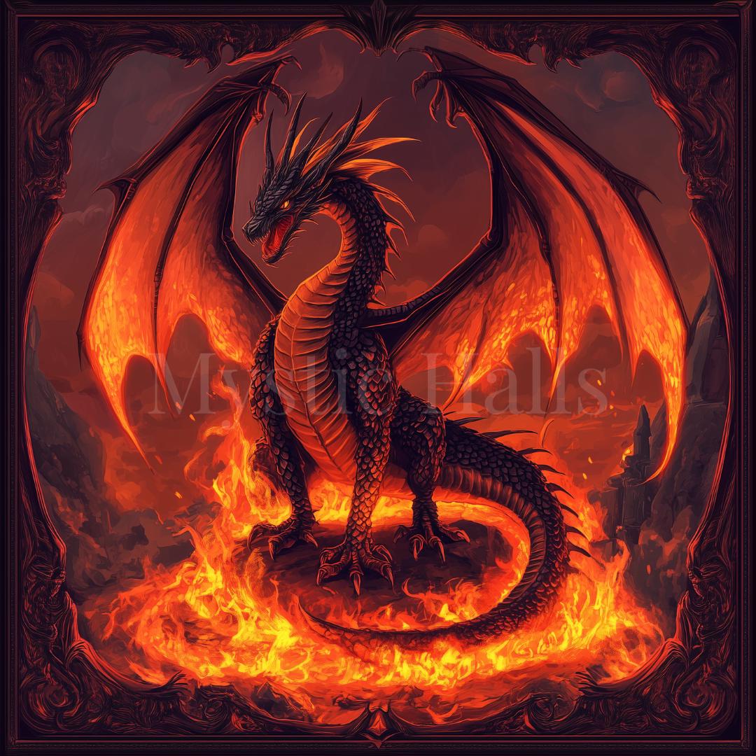 Flame Dragon Fantasy Wall Art Print, Mystic Fantasy Decor for Home ...