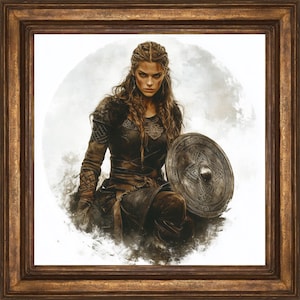 Shieldmaiden&#39;s Resolve: Viking Warrior Woman Wall Art Print, Mystical Artwork, Fantasy Lover Gift, Norse Fantasy Art, Norse Art, Norse Myth
