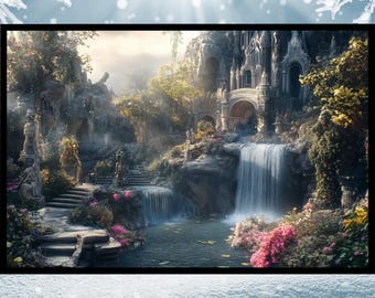 Stampa artistica da parete Enchanted Realm, paesaggio fantasy, decorazione fantasy mistica, arte murale mistica, arte murale fantasy mitologica, arte fantasy digitale