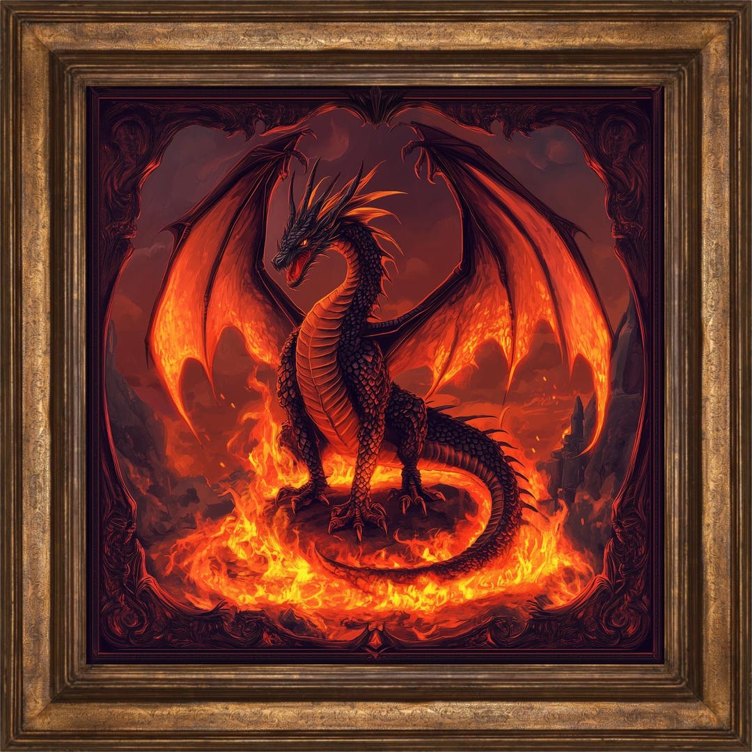 Flame Dragon Fantasy Wall Art Print, Mystic Fantasy Decor for Home ...