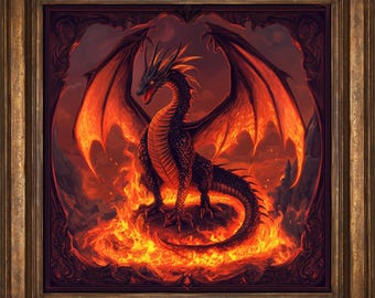 Flame Dragon Fantasy Wall Art Print, Mystic Fantasy Decor for Home, Mystical Wall Art, Dragon Painting, Dragon Lover Gift, Dragon Wall Art