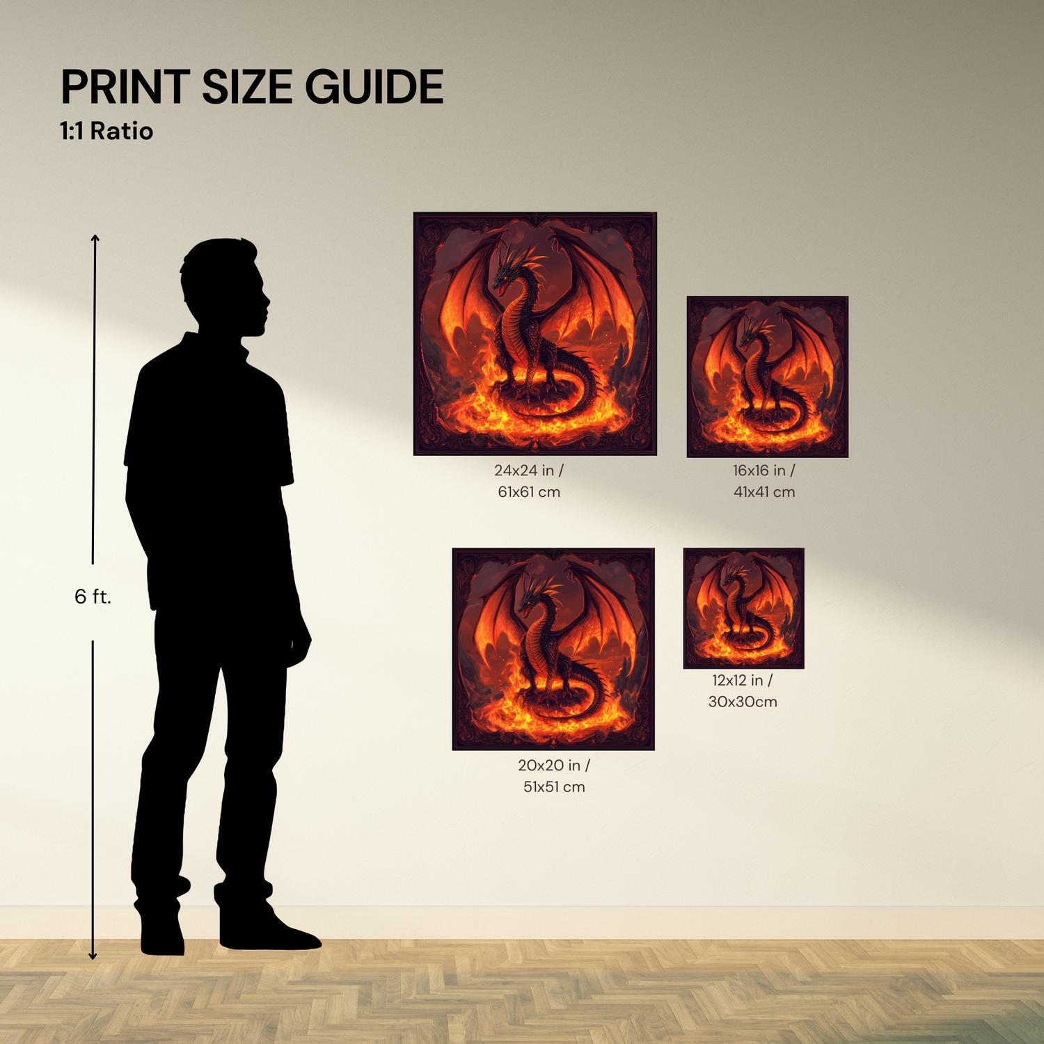 Flame Dragon Fantasy Wall Art Print, Mystic Fantasy Decor for Home ...